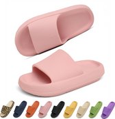 Geweo - Slippers Heren Dames - EVA Badslippers Unisex - Verdikte - Lichtgewicht - Super Zacht aan je Voeten - Anti-Slip en Stevig Voetbed - Anti-lawaai - Roze - Maat 37/38