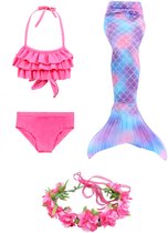 Robe sirène Ariel Robe Costume Princesse Robe Queue + Bikini Rose 104-110 (110) + Couronne GRATUITE Dress Up