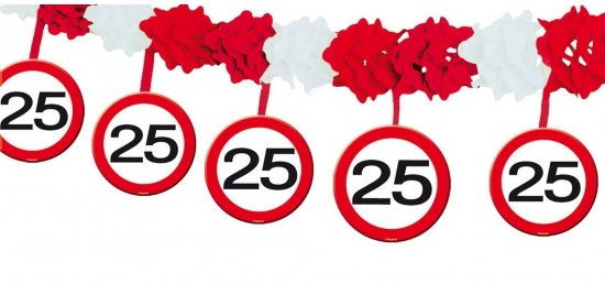 Verkeersbord verjaardag slingers 25 jaar van 4 meter - feestartikelen en thema versiering