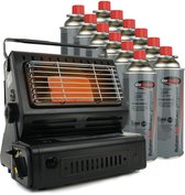 Bol.com Eurocatch Gaskachel - Incl. 12 Butaan Gasbussen - Heater - Kachel - Terrasverwarmer - Camping gaskachel - Gas Heater - V... aanbieding