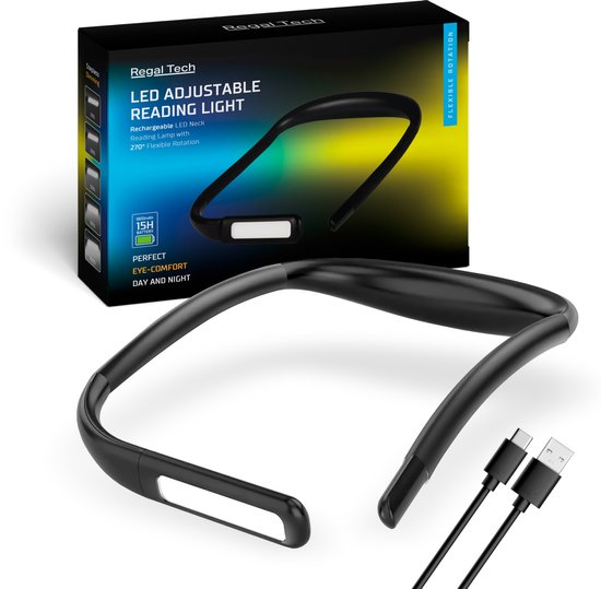 Regal Tech® Neklamp - Leeslamp - Bedlamp - Neklampje voor haakwerk - USB-C Oplaadbaar leeslampje - Dimbaar - Zwart