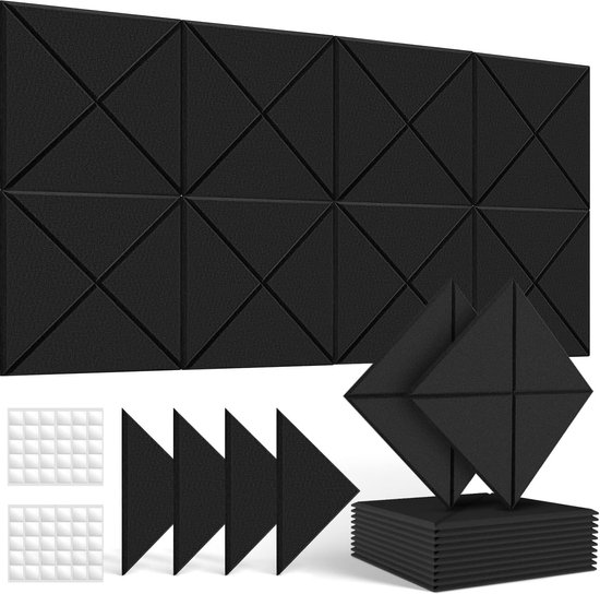 panelen met 60 stickers, 12 stuks geluidsabsorberende geluidsisolatie, wand, hoge dichtheid, akoestisch schuim voor gaming, plafond/deur, wanddecoratie en akoestische behandeling, 30 x 30