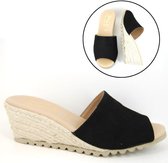 Stravers - Espadrille Slippers Maat 43 Zwart Suede Grote Maten Muiltjes met Sleehakken