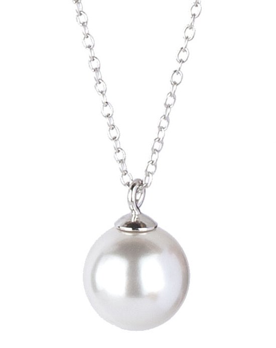 Traveller Ketting - Dames - Swarovski Parel - 10 mm - Zilver - Lengte Verstelbaar 40 / 45 cm - S7080R