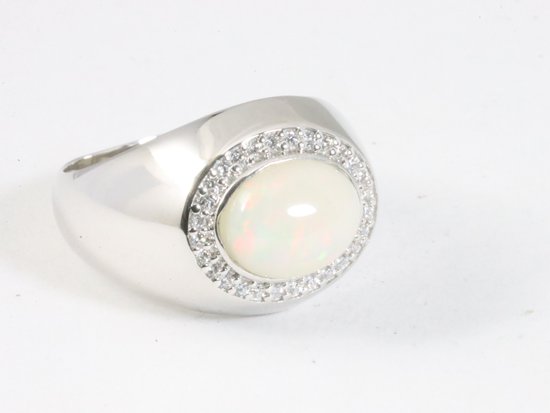 Bague en argent brillant avec opale éthiopienne et topaze blanche - taille 18