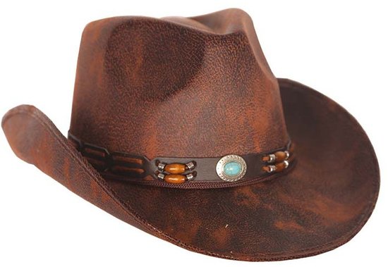 Cowboy/western verkleed hoed - bruin - leren look - voor volwassenen