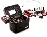 Bol.com Make Up Koffer | Uitklapbaar | 5 Opbergbakken | Reis Travel Case | met Spiegel | Zwart aanbieding