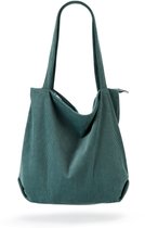 Geweo Schoudertas - Tote Bag - Shopper - Valentijn Cadeau - Met Rits - Ribstof - Groen