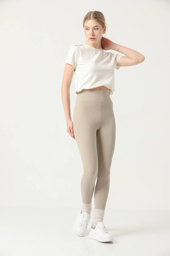 Geribbelde Legging High Waist | Crème