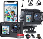 Bol.com JC's - Action Camera 4K - Touchscreen - Inclusief 32GB SD kaart - Borstband - Selfie stick - Hoofdband - Dual lader - Af... aanbieding