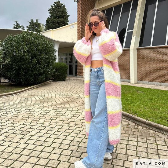 Katia Breipakket- Lang gestreept vest met WOW! Fluffy