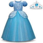 Robe Cendrillon Robe de princesse Deluxe Robe habillée 128-134 (130) bleu + couronne bleue