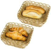 Kesper Brood/fruit mandje - 2x - lichtbruin - vierkant - L29 x B29 x H9 cm - broodmandjes