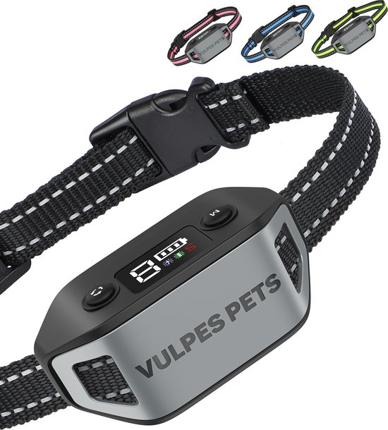 Vulpes Goods® Anti Blafband MAX - Opvoedingshalsband Zonder Schok - Anti Blaf Apparaat voor Kleine & Grote Honden - Waterdicht - Oplaadbaar - Vibratie en Audio - 3 Extra Halsbanden - Incl. E-book