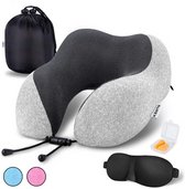 Bol.com Kioto Reiskussen Nekkussen set - Vliegtuig en Auto - Nek Kussen Kind - Memory Foam - Gratis Slaapmasker Oordoppen en Rei... aanbieding