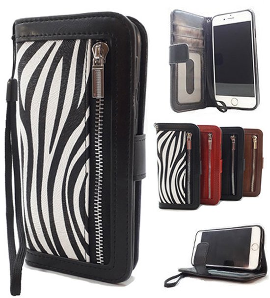 Apple iPhone X / XS Zebra Print Wallet / Book Case / Book case / Phone case / Case with card flip and zip for change