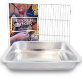 Bol.com YUGN Braadslede Ovenschaal 36x27x7CM - Braadslee Oven - Braadslede Met Rooster Voor Ovengerechten - Roestvrijstaal - Cad... aanbieding