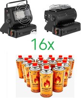 Bol.com SMH LINE® Gaskachel - 2in1 - Camping gaskachel - Incl. 16x Gasflessen en Kookrooster - Heater - Kacheltje - Terrasverwar... aanbieding