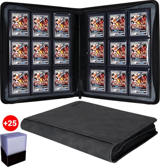 LotaHome - Toploader Binder - Verzamelmap - Inclusief 25 Toploaders - Ruimte voor 252 Speelkaarten - XXL formaat - 9 Pocket Verzamelmap - Verzamelmap voor kaarten met Rits - Trading Cards - Pokémon Kaarten - Album voor Kaarten - Zwart - 3''X4''