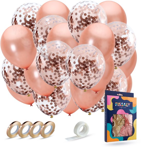 Fissaly 40 Pièces Ballons Hélium en Or Rose avec Ruban – Décoration d'Anniversaire - Décoration - Confettis en Papier – Latex Rose Doré