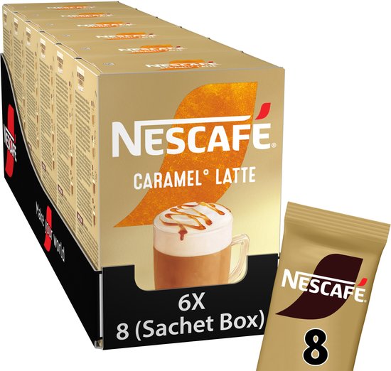 Nescafé Gold Caramel Latte oploskoffie - 6 doosjes à 8 zakjes